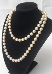 Vintage White Bead Gold Tone Chain Link Long Vintage Necklace 36 in Long