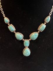 Barse Turquoise Cabochon Statement Necklace Thai Boho