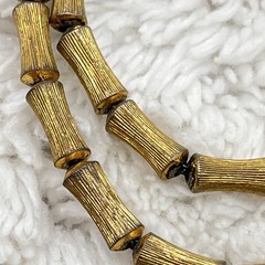 Vintage Bamboo Link Necklace Antiqued Textured Gold Tone 15.5″