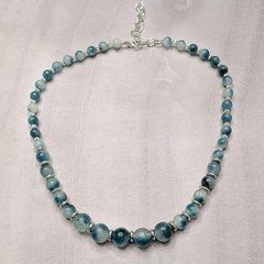 Vintage Fluorite Necklace Dark Aquamarine Color Statement Retro Necklace