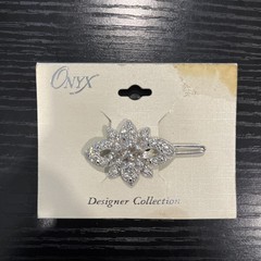 Vintage Silver Tone Rhinestone Hair Pin Beautiful Flower and Bow Shape