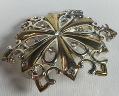 Vintage Metal & Rhinestones Snowflake Shape Brooch Pin Gold Tone Women’s Jewelry