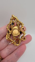 Swoboda Triple Dragon Jade Carnelian Figural Pin Brooch Gold Color VTG Estate