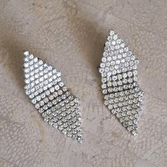 Vintage Rhinestone Earrings Clips Clear Sparkley Hinged Huge Silver Tone Fashion