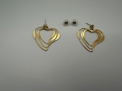 Vintage Avon Triple Heart Hoop Pierced Earrings Gold Tone w/Surgical Steel Posts