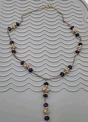 Unique Vintage Gold Filled Purple Beaded Necklace 1/20, 14k