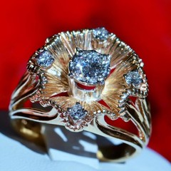 14k yellow gold sz 6 ring 0.80ct natural diamond flower vintage 8.26g Prism-lite