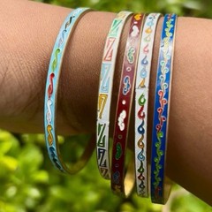 Sky Blue/ Rainbow Scroll Vintage Cloisonné Brass & Enamel Bangle (Medium)