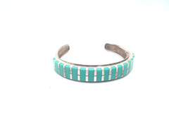 Vintage Sterling Silver Turquoise Southwest Style Channel Set Cuff Bracelet