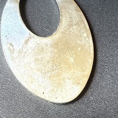 Vintage 70s Alpaca Earrings Modern Cut Away OVAL Enamel Inlaid MOP Silver 2″