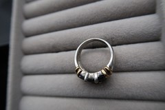 Vtg Two Tone Sterling Silver Gold & Black Onyx Baguette Ring Pranda Thailand
