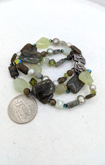 SAKI SILVER Bracelet Labradorite Chalcedony Beaded Multi Strand Gemstone