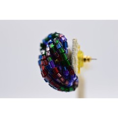 Vintage Beaded Earrings Knot Purple Navy Metallic Multi-Color Post 1980s BinAF