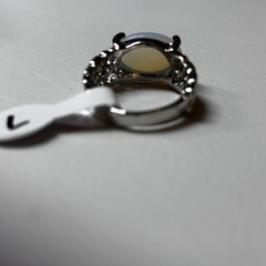 Vintage Style Silver Tone Opalite Glass Oval Cabochon Statement Ring Size 8