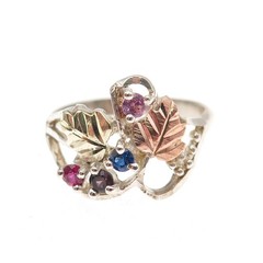 Coleman Co Sterling Silver 12K Gold Vintage Real Multi-Gem Floral Ring Size 7.25