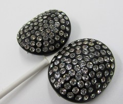 Large Black Lucite Flush Set Rhinestone Clip Earrings Mid-Century Vintage