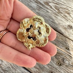 Vintage Jewelry Black Enamel Flower Brooch With Faux Pearl Pin