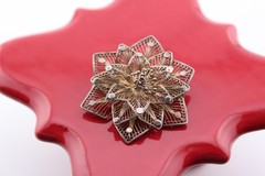 Antique 750 or 800 silver filigree flower brooch 1.50″ delicate art deco style