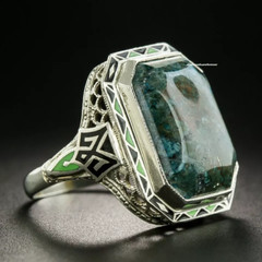 1930’s Vintage Art Deco Chalcedony (20 x 17 mm) Quartz In 925 Solid Silver Ring