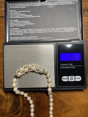 14k Yellow Gold 6.5mm pearl strand and Diamond 1.00ct Necklace 17-1/2″ Long