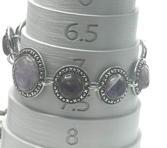 Vintage Silver Tone Purple Stone Link Bracelet Toggle Clasp Boho