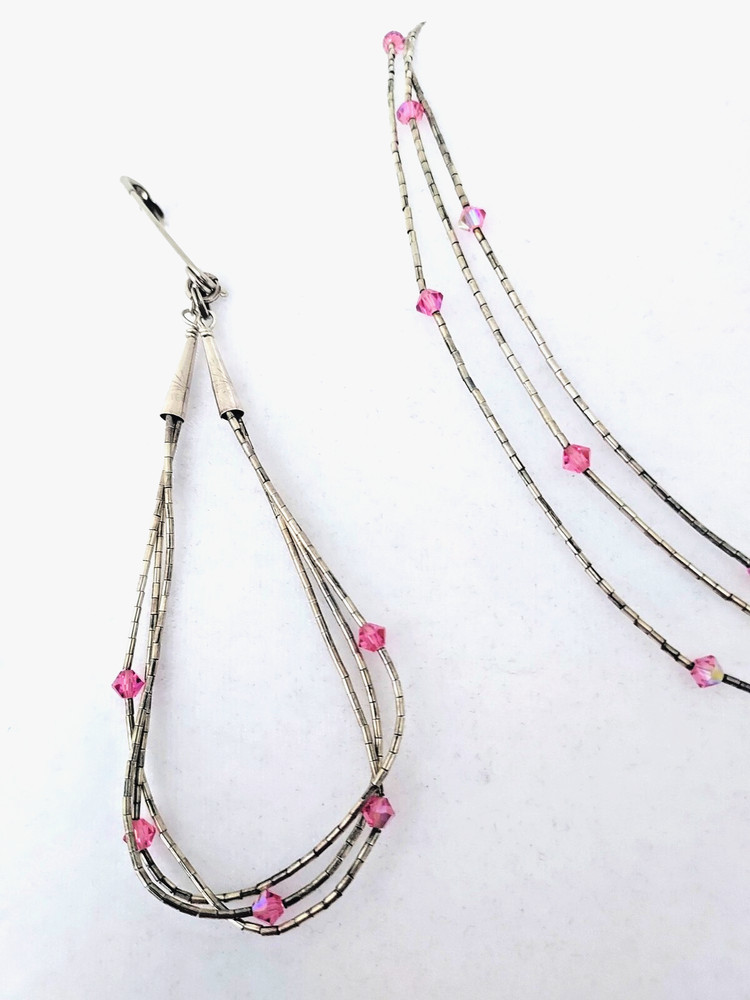 Vintage Silver Necklace & Bracelet 1990’s Pink Crystals Beautiful! 9″ drop