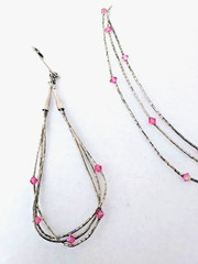 Vintage Silver Necklace & Bracelet 1990’s Pink Crystals Beautiful! 9″ drop