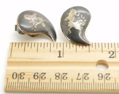 Vintage SIAM Sterling Silver NIELLO Ware Dancing Goddess Earrings Signed BB