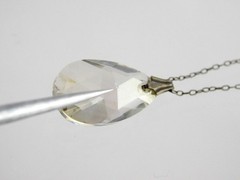 Vintage Sterling Silver Faceted Glass Drop Pendant Necklace 17.75 Inch Chain 925