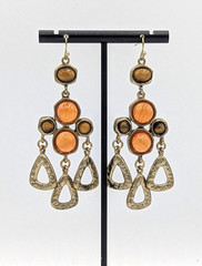 Vintage RJ Graziano Chandelier Earrings Etruscan revival Amber pierced dangle