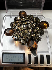 Vintage Unsigned RJ Graziano Smokey Rhinestone Bronze Color Brooch WOW