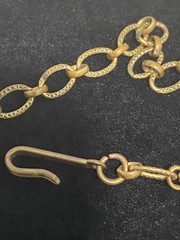 Vintage Signed Karu Yellow & Brown RS Gold Tone Etched Link Necklace & Bracelet