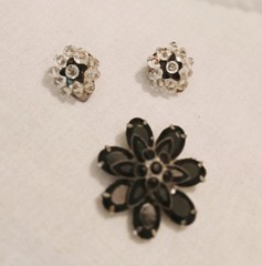 Vintage~ Faceted BLACK GLASS FLOWER Pin/Brooch and Earrings