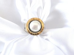 Modernist Sterling Silver 925 w 14K Gold Chunky Pearl Ring FITS Size 6.5