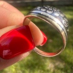 Vintage Soviet USSR 875 Silver Kubachi Niello Gilt Ring Hand Carved Ornate Band