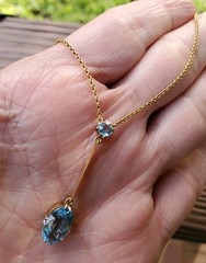 Antique Lavalier With Natural Aquamarine Gemstone 15k Yellow Gold