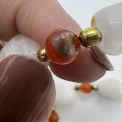 VTG White Jadeite & Carnelian Bead Necklace 29in Gemstone Nugget Strand TESTED