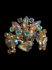 Vintage Judy Lee Goldtone Rhinstone & Clip Earrings Uranium Stones
