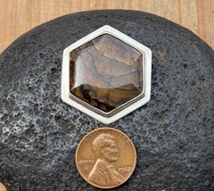 Biggs Descutes Picture Jasper Sterling Artisan Brooch Hexagon Pin