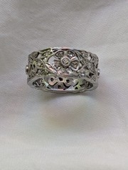 Platinum Antique Vintage Art Deco Diamond Floral Eternity Ring Band 7.5