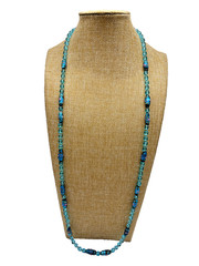 Antique Murano Venetian Glass Aqua Blue Wedding Cake Crystal Bead 39″ Necklace