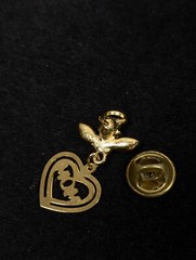 Vintage Guardian Angel Mom Heart Charm Clear Rhinestone Pin Brooch Small