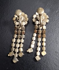 Vintage Chandelier Screw back Earrings Amber & Brown Apricot hues Gold Tone 45mm