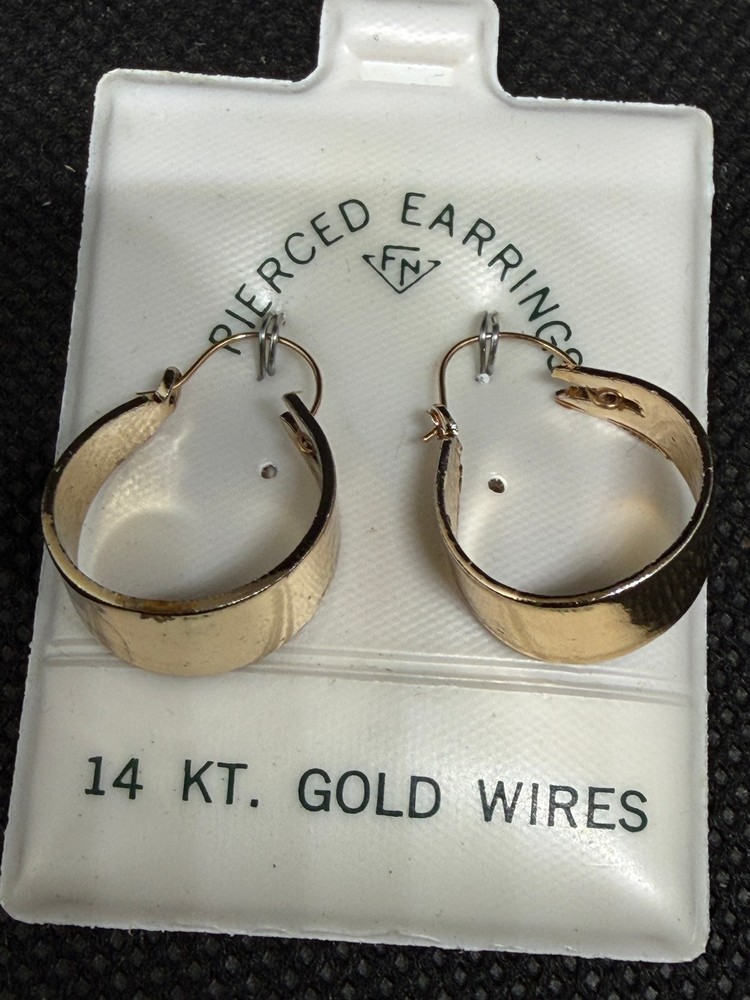 Vintage Solid 14kt Gold Earwire Gold Plated Hoop Earrings 2.6g NOS