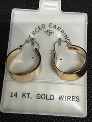 Vintage Solid 14kt Gold Earwire Gold Plated Hoop Earrings 2.6g NOS