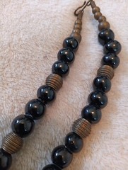 Vintage Graduated Varied Black Shiny Cool Beaded Necklace With Metal Spacers