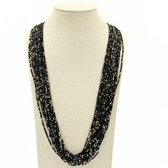 Vintage Retro Black Gold Glass Seed Beads 25 Strands Torsade Necklace