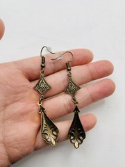 Vintage Style Art Nouveau Gold Tone Long Elegant Teardrop Dangle Hook Earrings