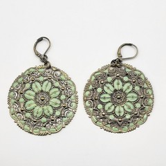 Fabulous bold enamel metal pierced dangle earrings Spring flowers boho