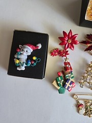 Vtg Christmas Brooch Pin Lot Holiday Avon Trees Bells Necklace Lot